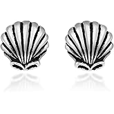AeraVida Beach Chic Scallop Seashells .925 Sterling Silver Stud Earrings | Minimalist Sterling Silver Stud Earring for women | Seashell Stud Earrings | Chic Stud Earrings