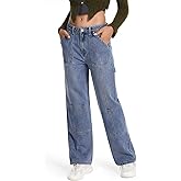 ONESO Womens Straight Leg Jeans, Mid Waist Front Seam Wide Leg Jeans for Women Boyfriend Denim Pants
