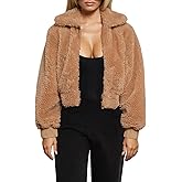FANCYINN Womens Teddy Cropped Faux Fur Jacket Furry Lapel Coat Zip Up with Pockets Warm Winter