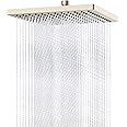 Hibbent Thickness Metal Rain Shower Head, 12 Inch High Pressure Shower Heads, Square Large Bathroom Rainfall Shower Head with Adjustable Brass Ball Joint, Waterfall Full Body Coverage, Brushed Nickel