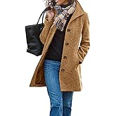 chouyatou Women's Winter Wool Blend Pea Coat Single Breasted Stand Collar Casual Trench Coat Overcoat
