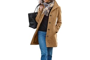 chouyatou Women's Winter Wool Blend Pea Coat Single Breasted Stand Collar Casual Trench Coat Overcoat