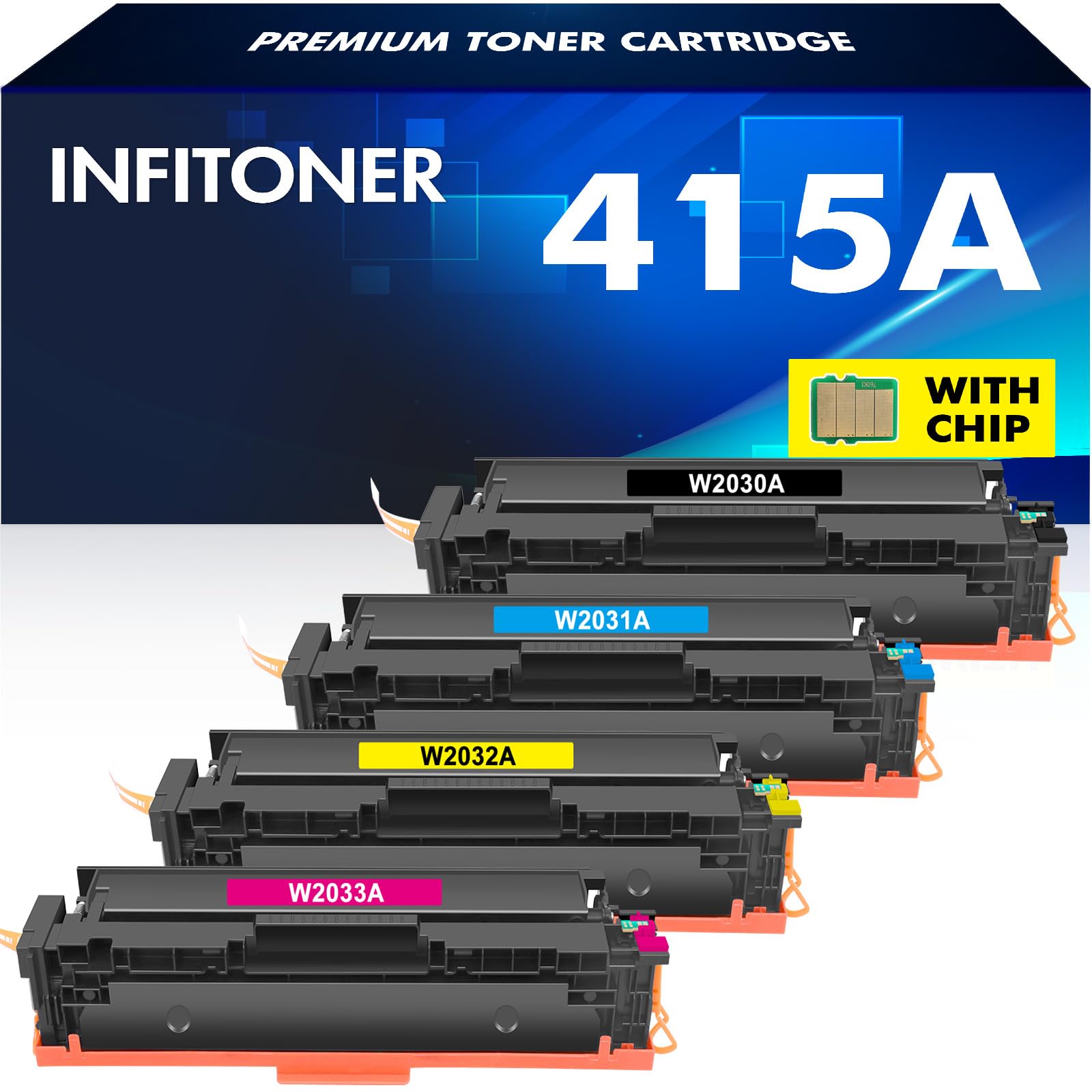 With Chip 415A 415X Compatible for HP 415A Multipack Color LaserJet Pro MFP M479FDW Toner M479FNW M479FDN M479DW M454DN M454DW M479 W2030A W2030X W2031A W2032A W2033A 4-Pack Black Cyan Yellow Magenta