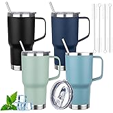 20oz Insulated Tumbler with Handle Stainless Steel Travel Coffee Mug with Lid and Straw Double Wall Vacuum Leak-proof Reusable Thermal Water Cup for Hot and Cold Drinks (Multicolor-1,4 Pack)