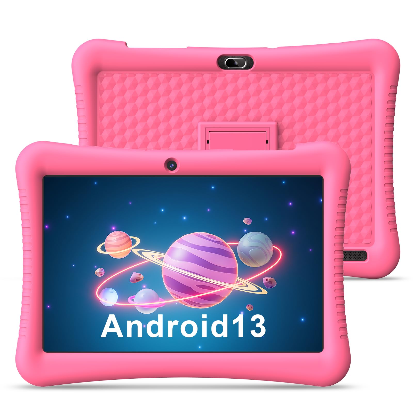 EagleSoar Kids Tablet 10 inch Android 13 with Shockproof Case for Kids 3-12 Ages 32GB Expandable to 128GB, Dual Cameras, GPS, Pre-Installed Apps, Kids tablets with Parental Controls（Pink）