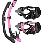 Snorkeling Gear for Adults, JRing Snorkel Mask Set with 180 Degree Tempered Glass Anti Fog Goggles Scuba Dry Top Snorkel for Swimming, Scuba Diving Mask for Men Women