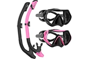 Snorkeling Gear for Adults, JRing Snorkel Mask Set with 180 Degree Tempered Glass Anti Fog Goggles Scuba Dry Top Snorkel for Swimming, Scuba Diving Mask for Men Women