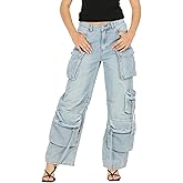 Forever 21 Women's Cargo Jeans-Wide-Leg Denim with Oversized Utility Pockets