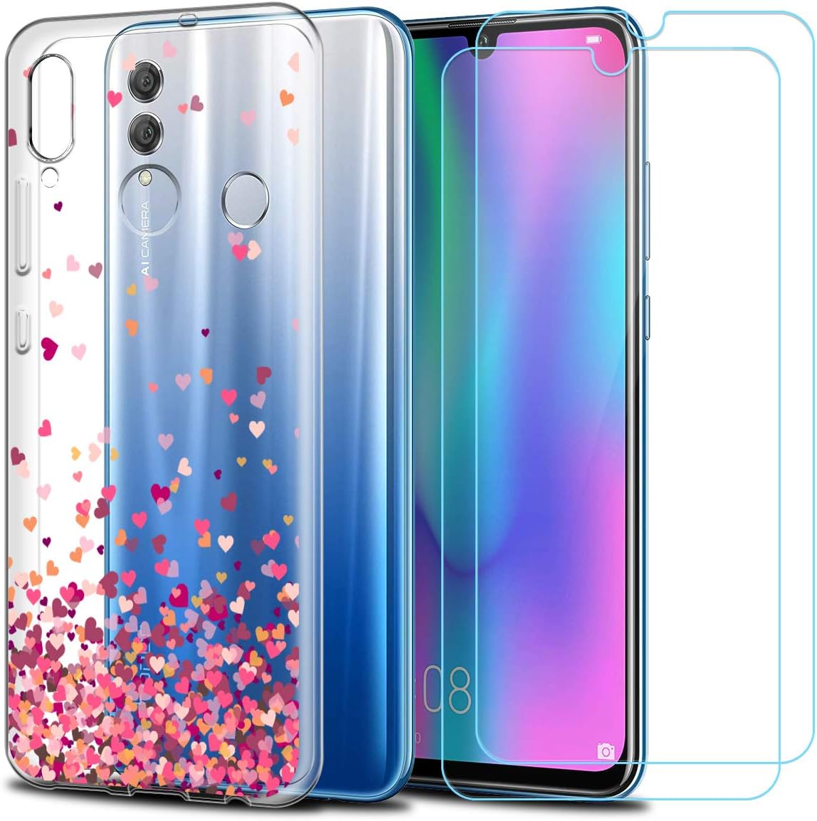 Case for Huawei Honor 10 Lite,Soft Transparent TPU Gel (Model clear) Silicone [Anti-Scratch] [Shockproof] Protective Cover for Huawei Honor 10 Lite with Two Tempered Glass Screen Protector Film