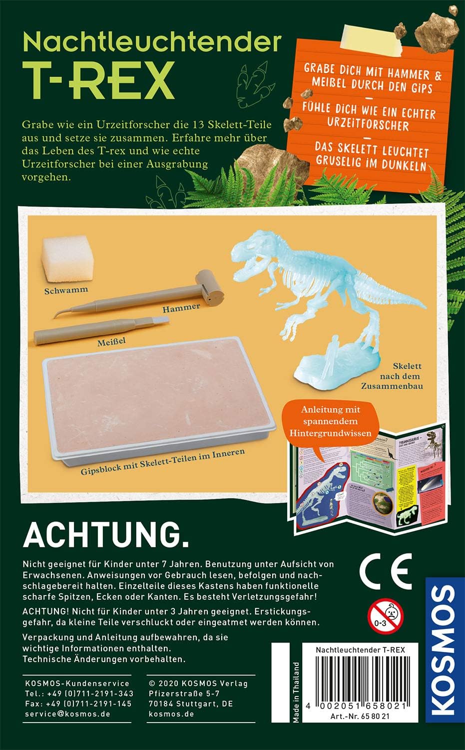 Kosmos 658021 Noctilucent T-REX Experiment Set for Children from 7 Years, Dinosaurs, Fossils, Excavation, Prehistoric Time - Image 3