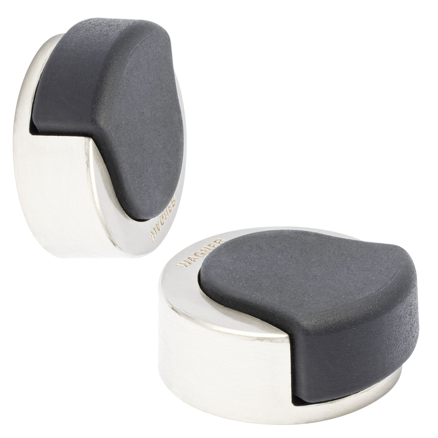 WAGNER Doorstop 2in1 SCREW- Ø 38 x 39 x 15 mm, design buffer made of satinised die-cast zinc with stainless steel look + rubber, to be screwed on floors or walls, mounting material included - 15514811