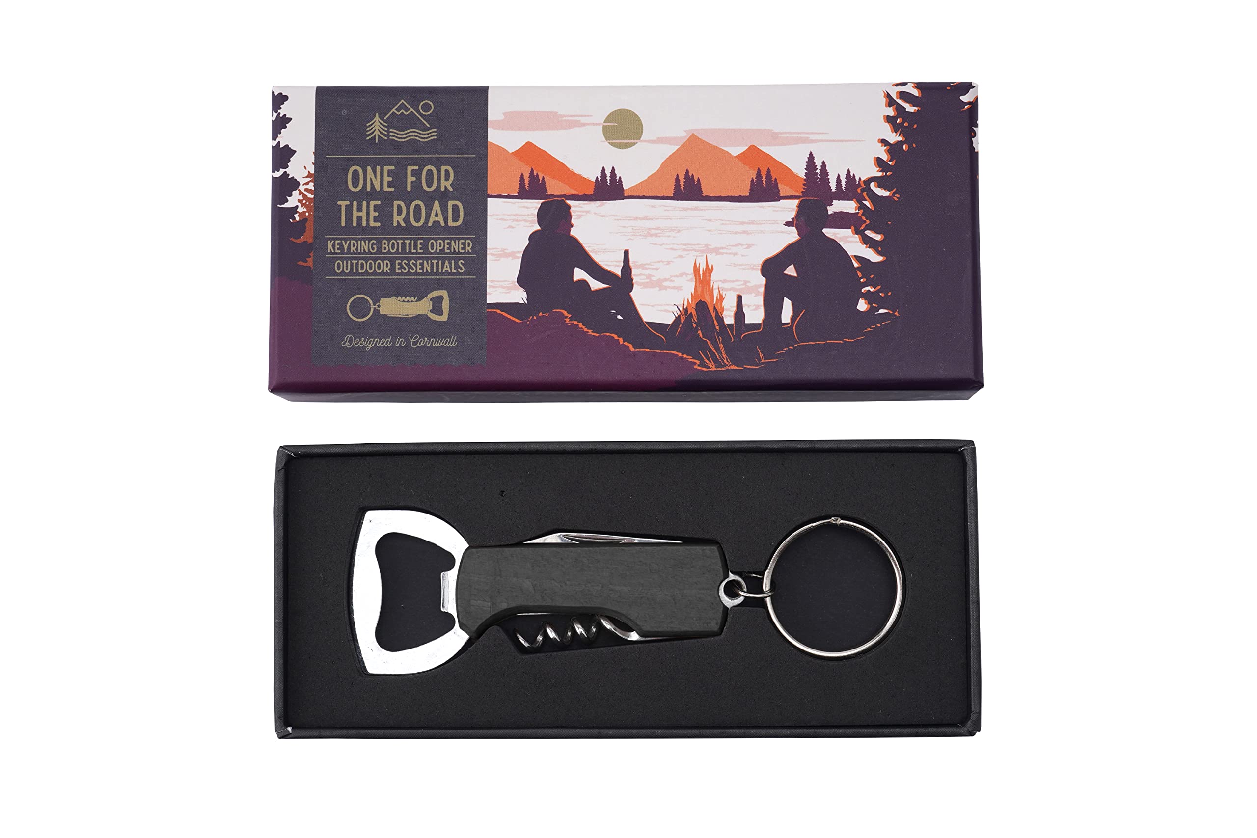 CGB Giftware | Keyring Bottle Opener | Corkscrew | Camping Outdoor Essential | 'One for The Road' | Gift for Him | Modern Gent Range | GB06874