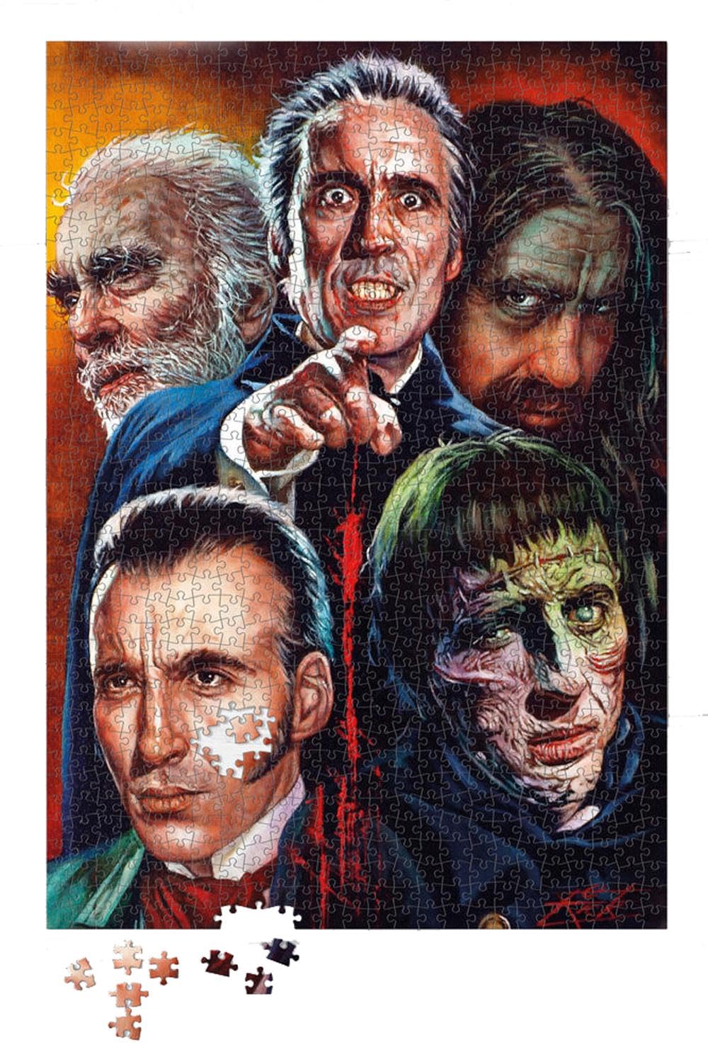 Christopher Lee 1000 Piece Jigsaw Puzzle - Christopher Lee Montage - Rick Melton Classic Horror Gothic Horror Jigsaw Puzzle Horror Movie Jigsaw Puzzle for Adults Horror Gift