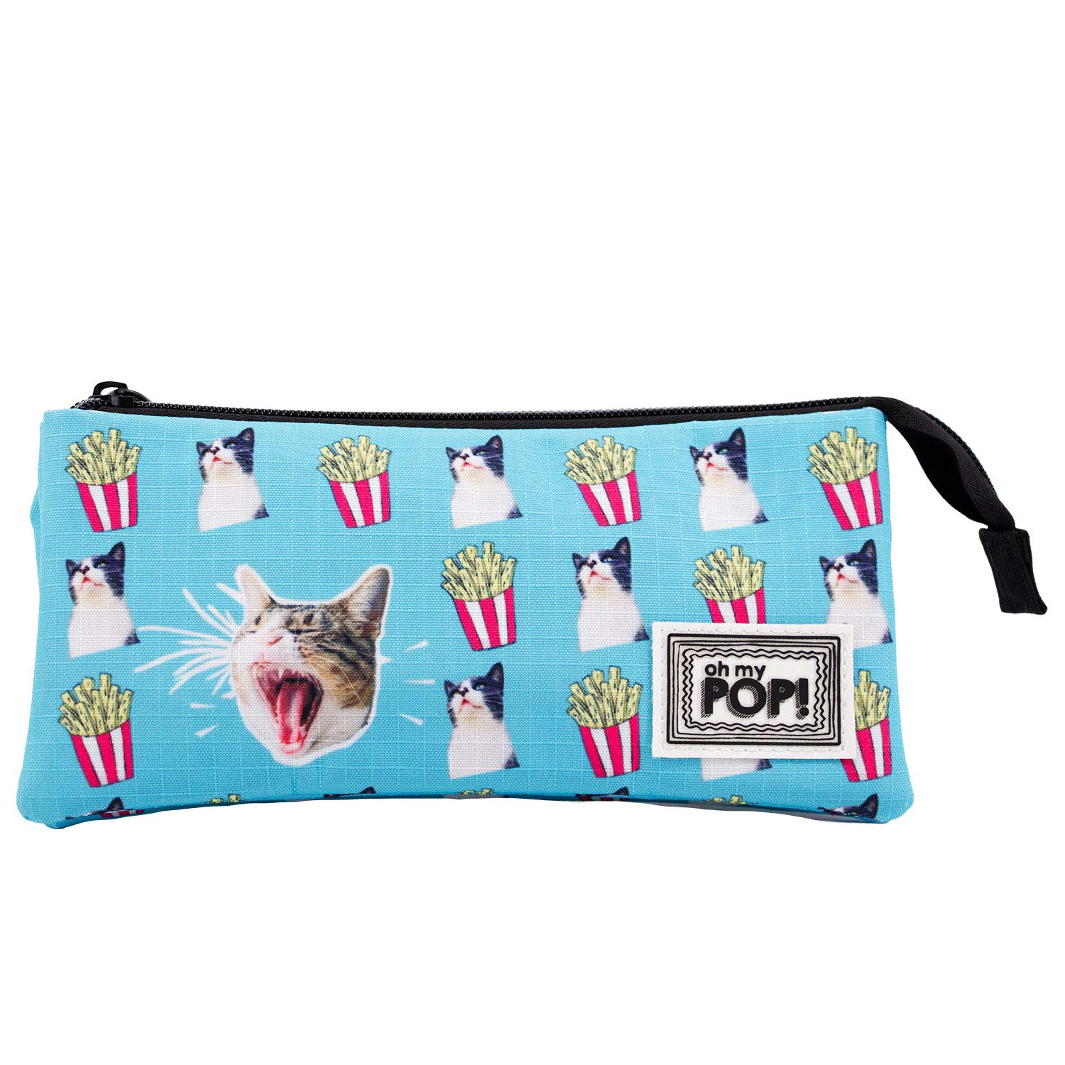 Oh My Pop! Angry Cat-Triple HS Pencil Case, Turquoise, 23 x 11 cm
