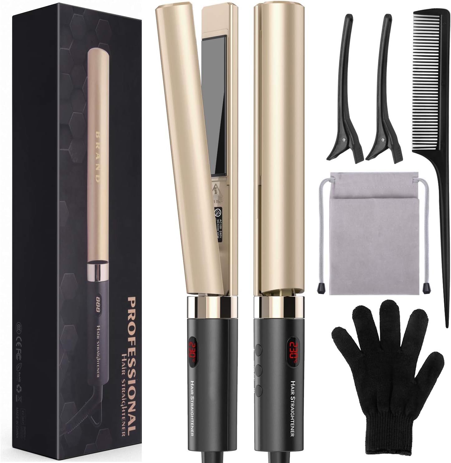 Flat Iron for Hair,GOOLEEN Professional Ceramic Hair Straightener 1 Inch Tourmaline 3D Floating Plates,2 in 1 Hair Curler and Straightener with Dual Voltage LED Display Adjustable Temperature 248-446℉