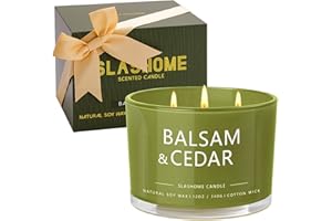 SLASHOME Balsam Cedar Candle, Large 3 Wick 12oz Soy Scented Candle, Luxury Christmas Birthday & Holiday Gift for Women & Men, Long Lasting 60+ Hour Clean Non-Toxic Burn, Elegant Winter Home Decor