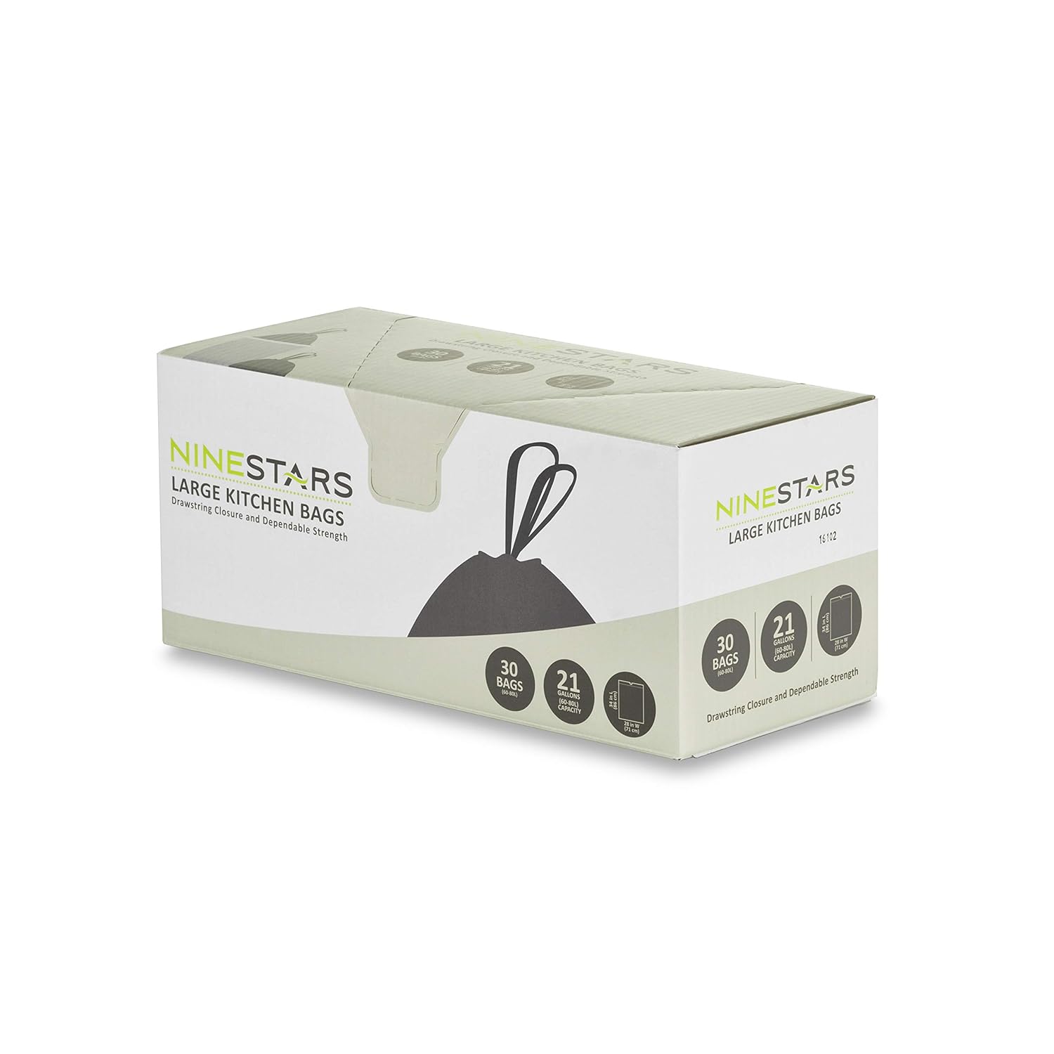 NINESTARS NSTB-21-30 Extra Strong White Trash Bag w/Drawstring Closure, 21 Gal. / 79 L., 30 count