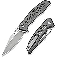 CIVIVI Anaaki Folding Pocket Knife, 2.98" Nitro-V Blade Aluminum Handle with Reversible Clip, Lightweight Skeletonized EDC Knife for Camping Hiking C24039-2, Gray
