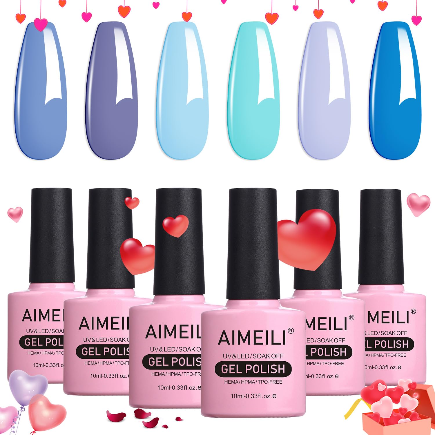 AIMEILI Gel Nail Polish Set Soak Off UV LED Gel Polish Multicolour/Mix Colour/Combo Colour Of 6pcs X 10ml - Gift Kit 32