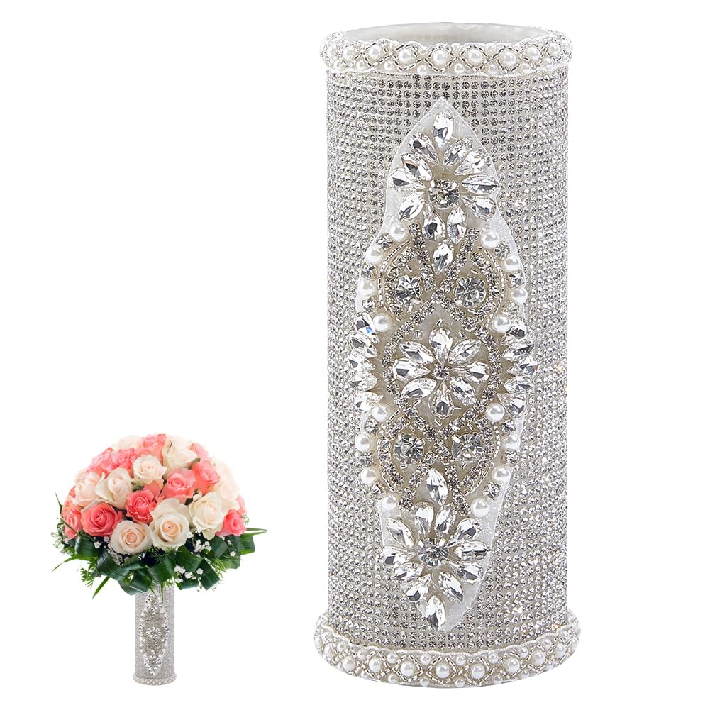Photo 1 of BENECREAT 7.2 Inch Wedding Bridal Bouquet Holder, Rhinestone Bouquet Handle, Bouquet Holder for Artificial Flowers Floral Arrangement Supplies Wedding Decoration