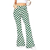 Magrank Womens High Waisted Plaid Bell Bottom Jeans Stretch Checkered Flare Denim Pant