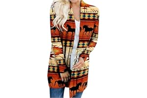 EKVAHL Aztec Cardigan for Women Open Front Long Sleeve Lightweight Vintage Ethnic Print Loose Casual Fall Cardigan Coats