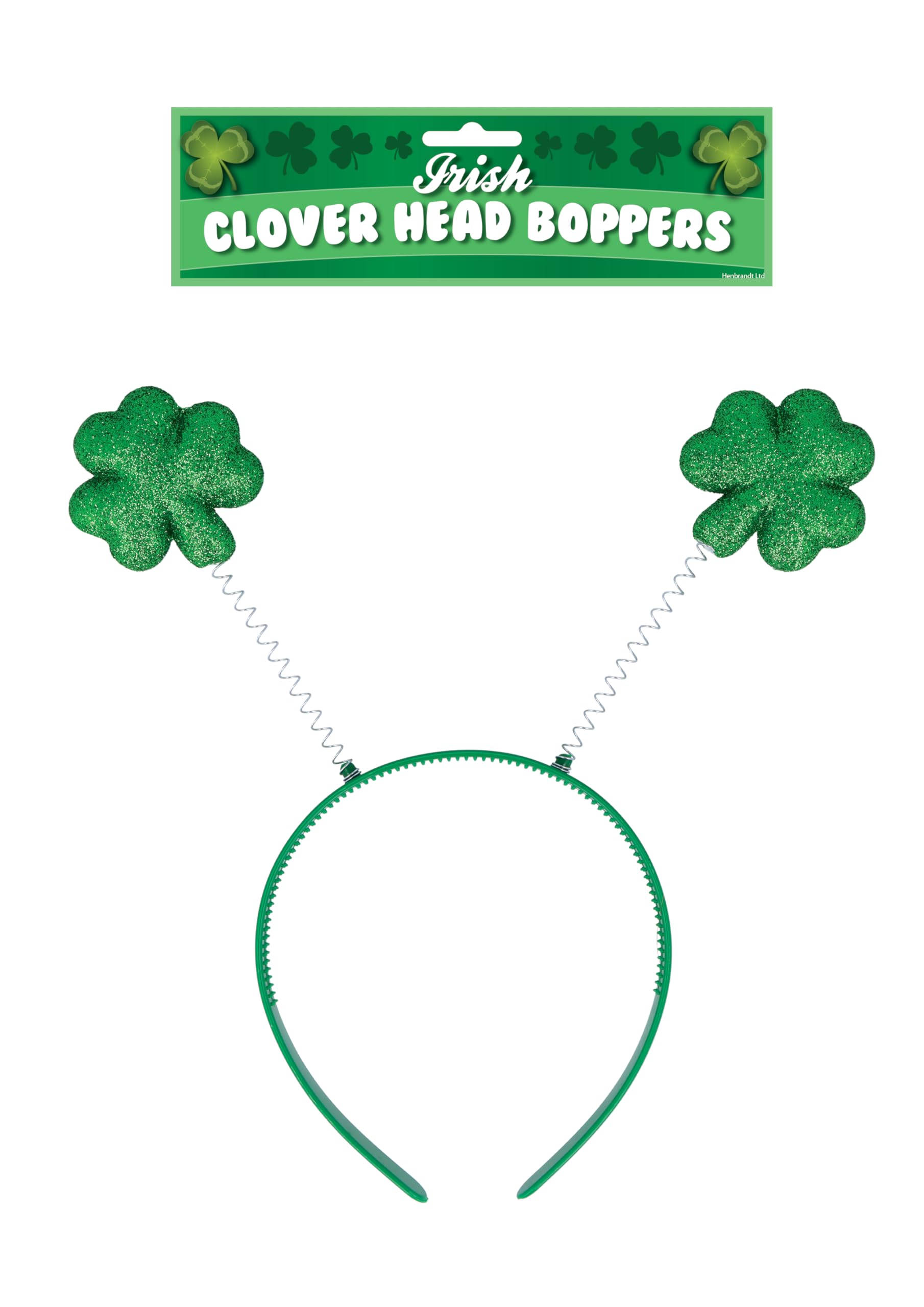 HENBRANDT 1 x Irish Clover Head Bopper Headband - Green Glitter Shamrock Deely Boppers St Patrick's Day Fancy Dress Hair Accessory Adults Novelty Gift โ image 1