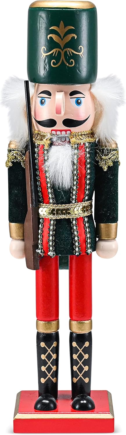 Nutcrackers - Ornativity Christmas Toy Soldier Nutcracker – Red and Black Wooden Nutcracker Soldier with a Rifle Gun Xmas Themed Holiday Nut Cracker Doll Figure Decorations