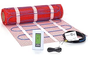 HEATTECH 30 sqft Electric Floor Heating Mat Kit, 120V Electric Radiant Floor Heat Heating Mat System with Aube Programmable Floor Sensing Thermostat w/Floor Sensor. Tile, Stone, Marble, Laminate, Vinyl, Wood