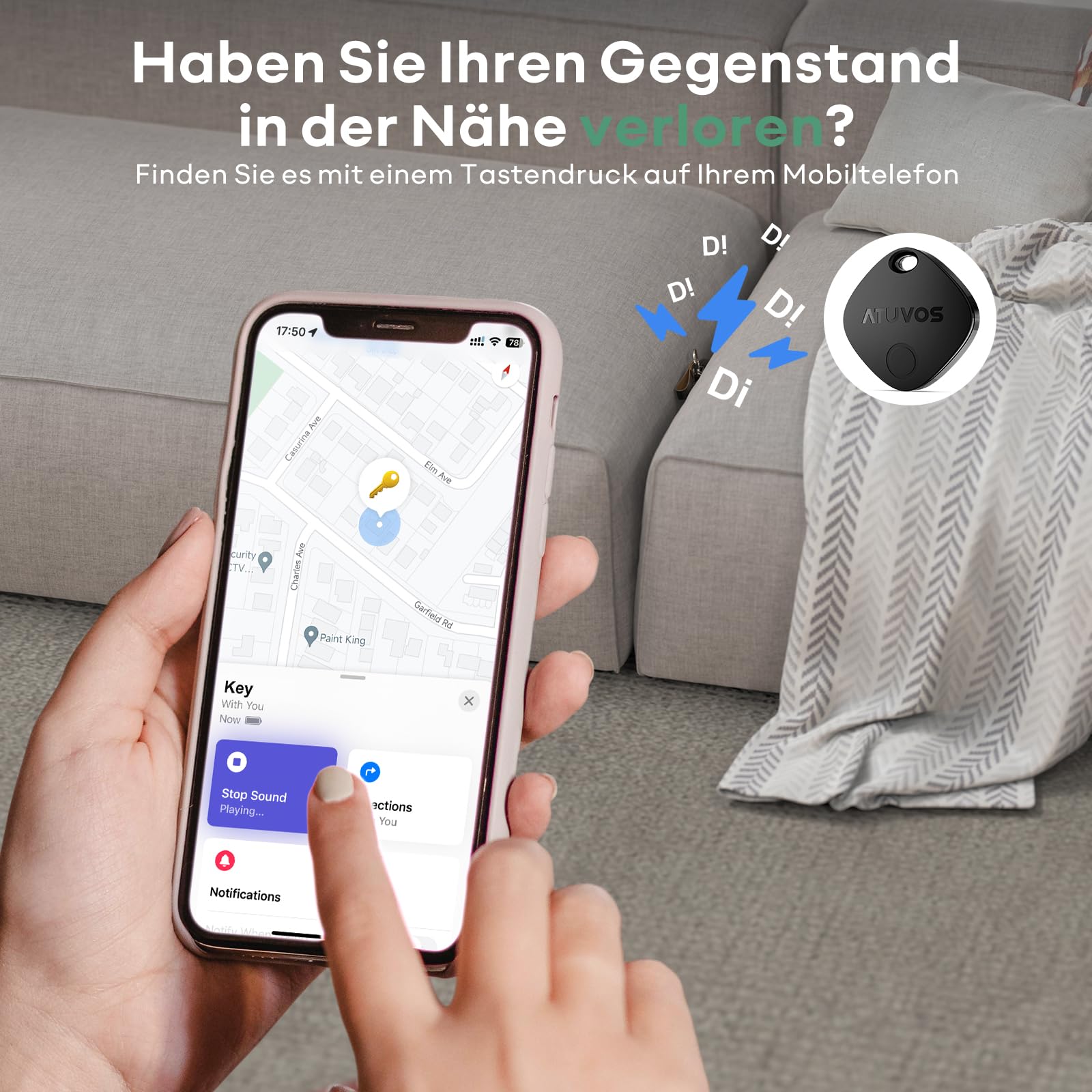 ATUVOS Air Tag Schlüsselfinder 4er Pack, Smart Tracker KeyFinder Kompatibel mit Apple Wo ist? APP (iOS NUR,Android Nicht unterstützt) Bluetooth Key Finder für Gepäck/Koffer/Taschen,Austauschbarer Akku 3