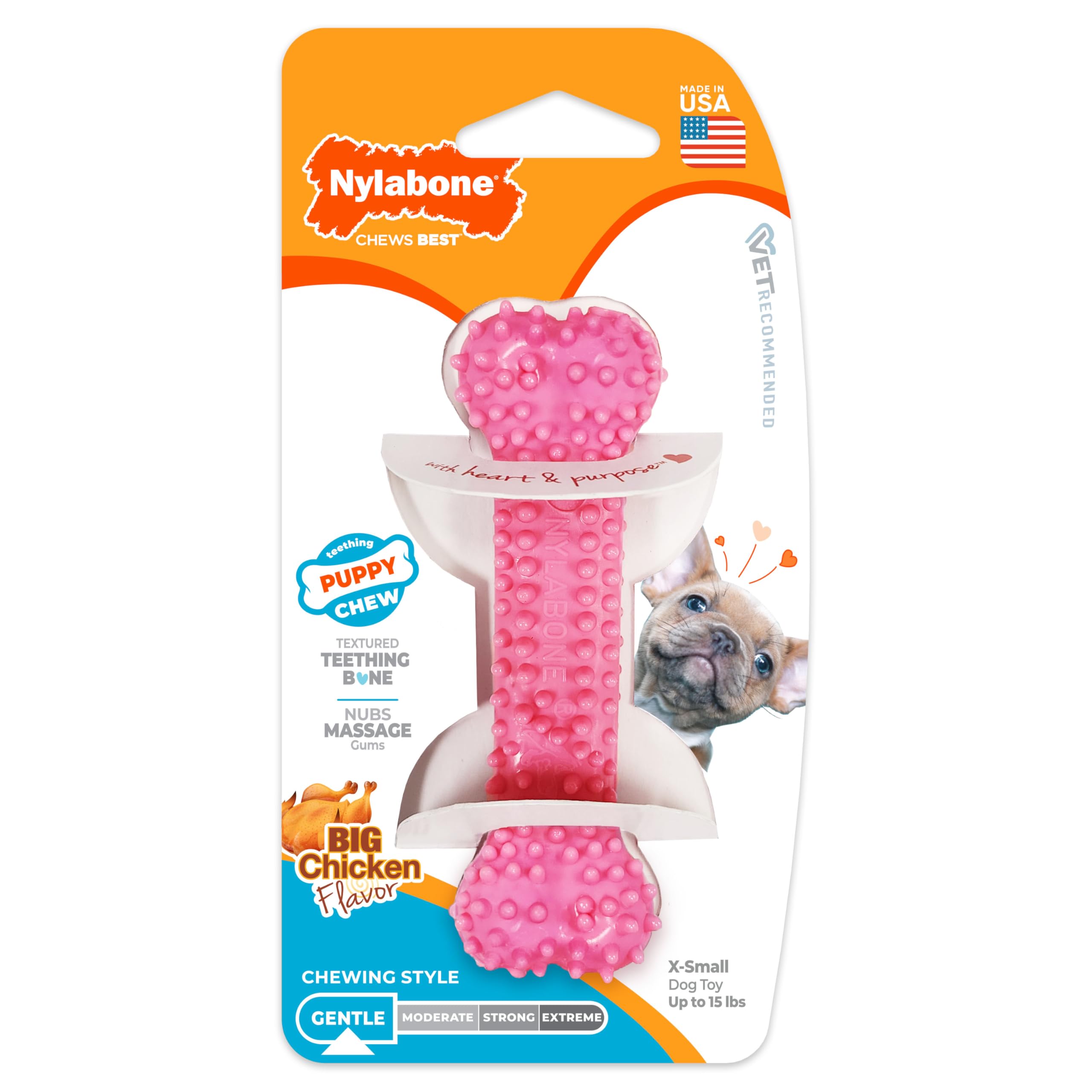 Nylabone Puppy Chew Pink Textured Teething Dog Bone, X-Small