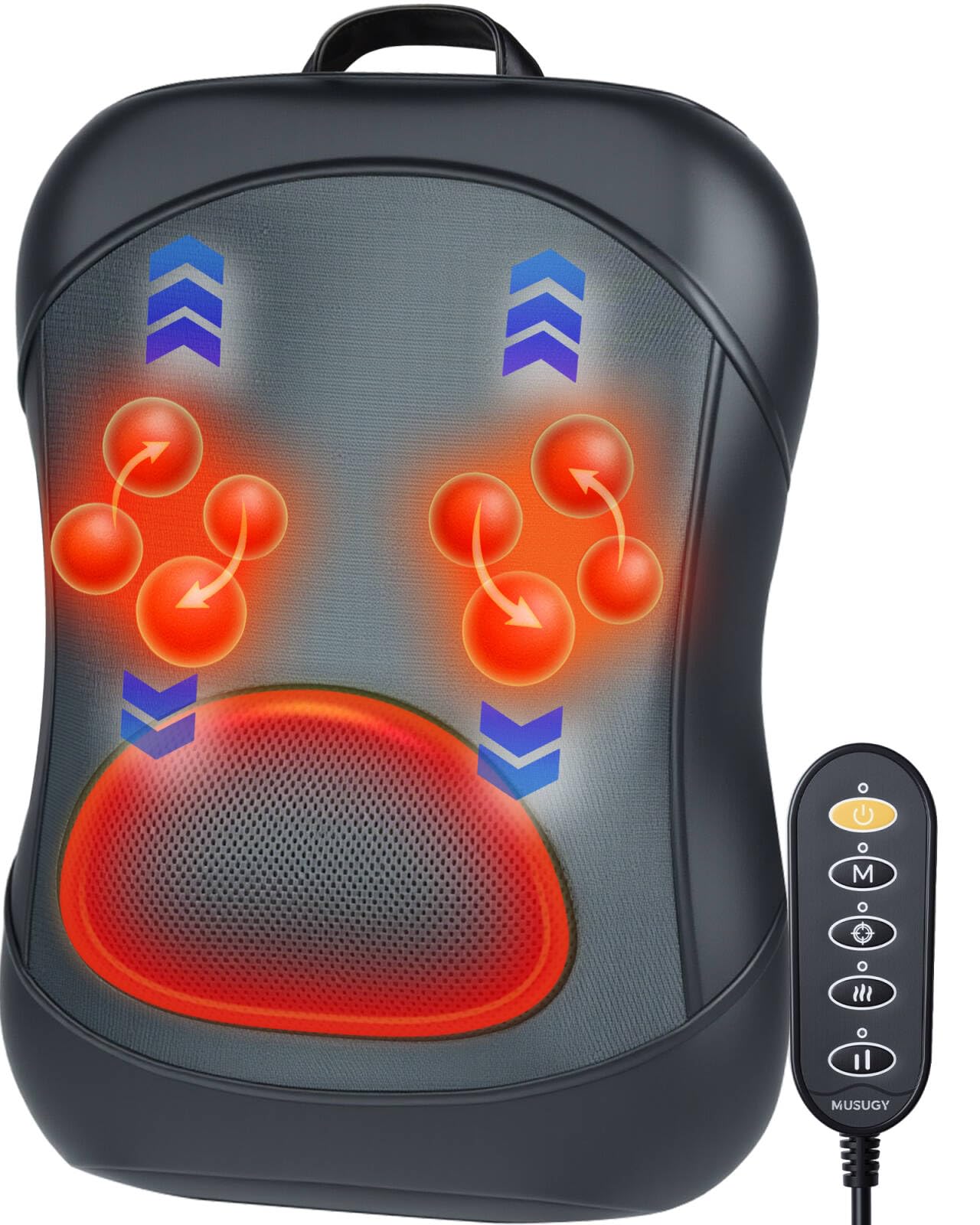 Photo 1 of Musugy Shiatsu Back Massager with Heat : Up and Down Rolling Massage - Electric Back Massage for Pain Relief Deep Tissue - Lower-Back Massager for Office, Home