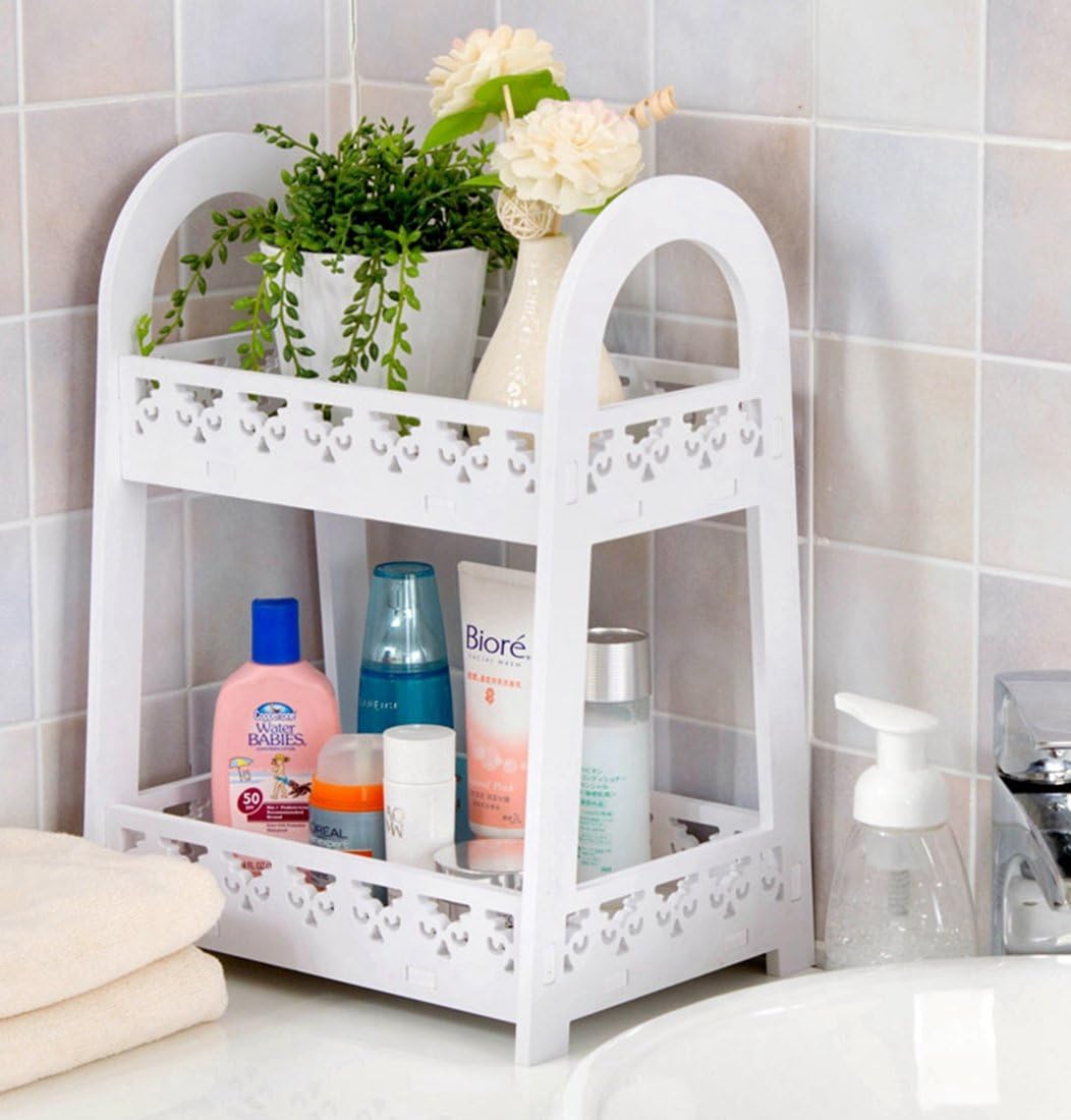 Kitchen Bathroom Office Double Layer Storage Holder European Style Cosmetic Storage Rack Bathroom Shelf Corner Storage/Desktop Organizer