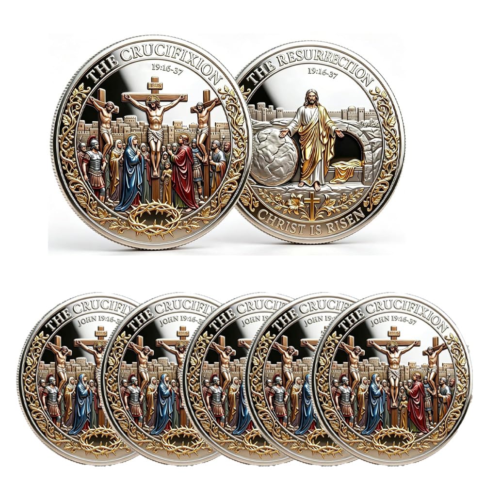 Jesus Christ Commemorative Coin, Jesus Challenge Coin (5PCS) | No Greater Love Resurrection Commemorative Coin, Christian Cha