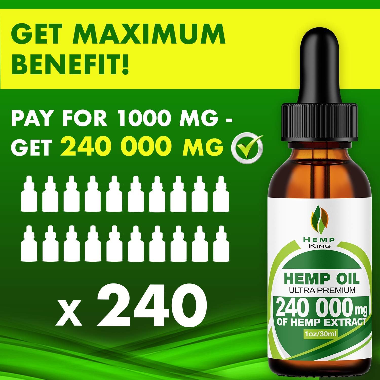 Hemp Oil Drops 240 000 mg, 100% Natural Extract, Anti-Anxiety and Anti-Stress, Natural Dietary Supplement, Rich in Omega 3&6 Fatty Acids for Skin & Heart Health, Vegan Friendly: Health & Personal Care