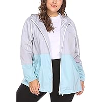 Women's Plus Size Raincoat Rain Jacket Lightweight Waterproof Coat Jacket Windbreaker with Hooded