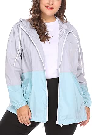 Women's Plus Size Raincoat Rain Jacket Lightweight Waterproof Coat Jacket Windbreaker with Hooded