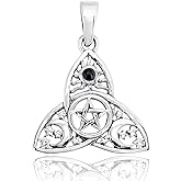WithLoveSilver 925 Sterling Silver Celtic Trinity Knot Triquetra Enamel Sun Moon Stars Pentacle Pendant