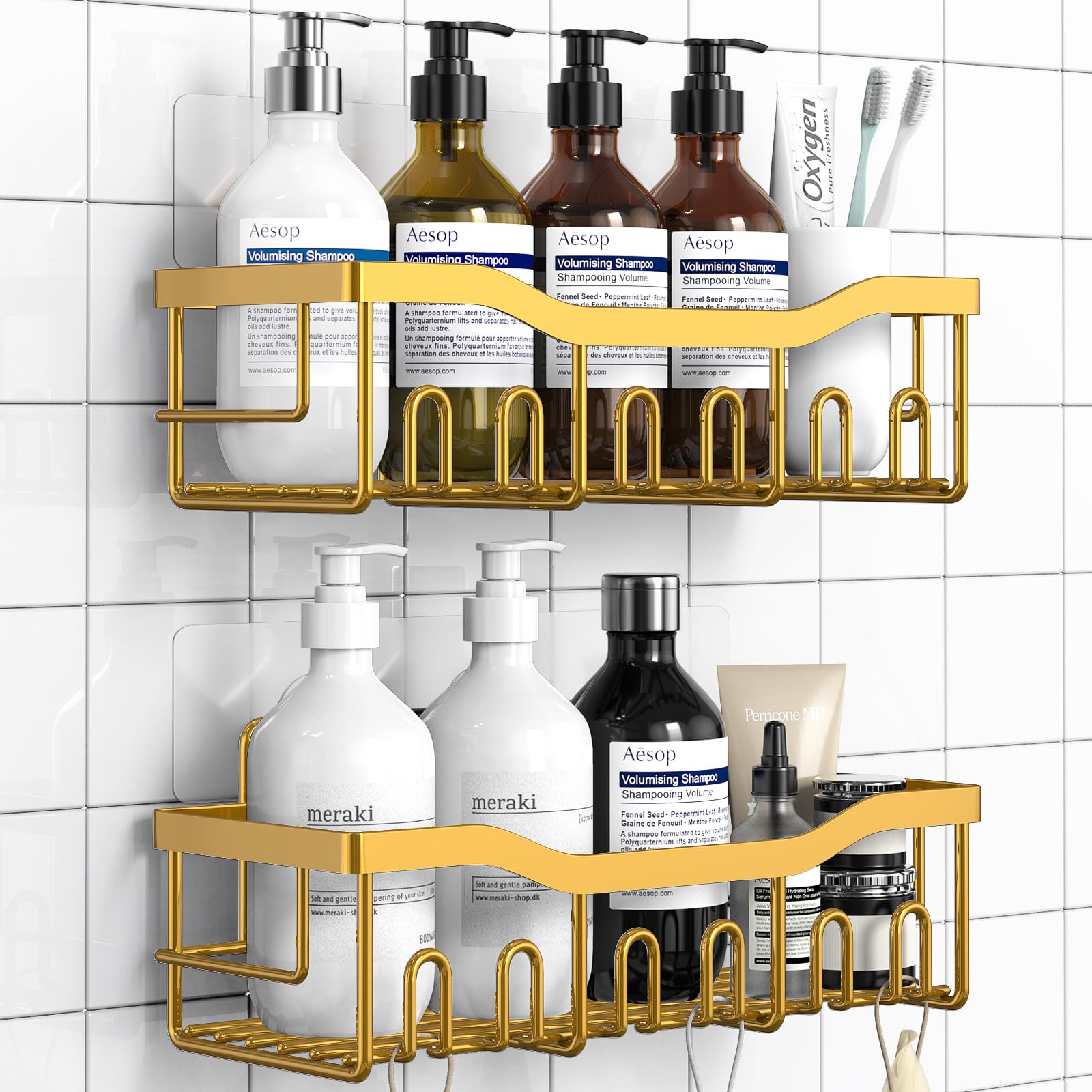 Photo 1 of EUDELE Shower Caddy 2 Pack, Adhesive Organizer for Bathroom Storage, Home Decor & Kitchen, No Drilling, Rustproof Stainless Steel Shelf, Bathroom Decor Sets