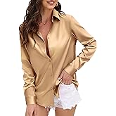CUNLIN Womens Soft Satin Silk Leopard Button Down Shirts for Women Silky Long Sleeve Work Shirt Dress Blouses Tops