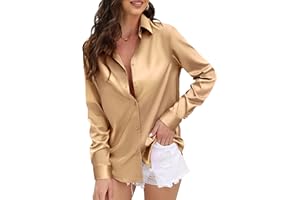 CUNLIN Womens Soft Satin Silk Button Down Shirts for Women Silky Long Sleeve Work Shirt Dress Blouses Tops