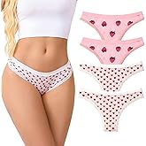 TenderTouch Women's Heart & Strawberry Print Thong Panties 4-Pack, Sweet & Cute Underwear for Valentine's Day Gifts