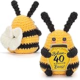 Dalycro Positive Bee Handcrafted Crochet Animals with Encouragement Card 40th 50th 60th Birthday Gift for Women Men (40th)