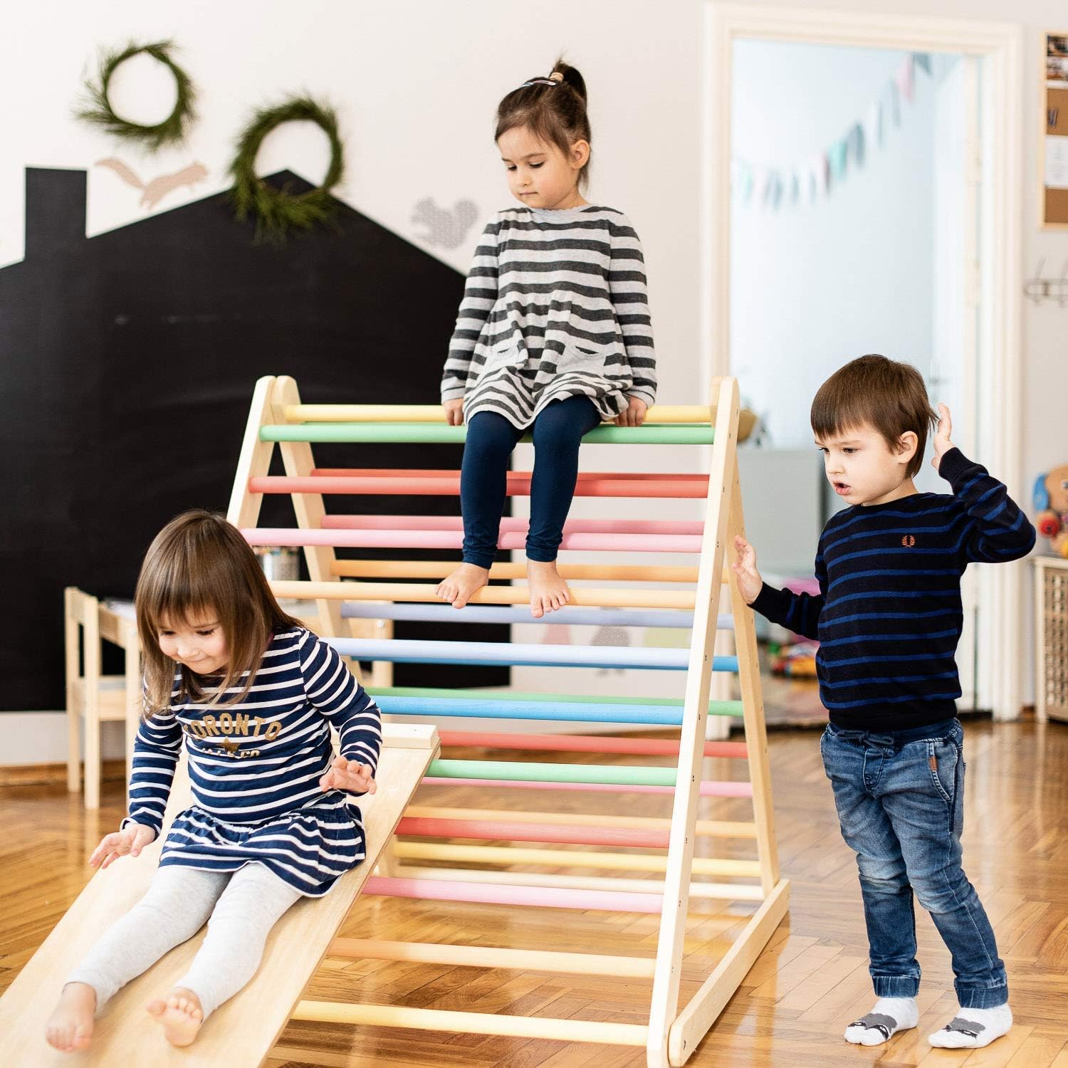 Pikler triangle, Step Triangle, Climbing ladder for toddler, Climbing triangle for toddlers , The ramp you can add in options.