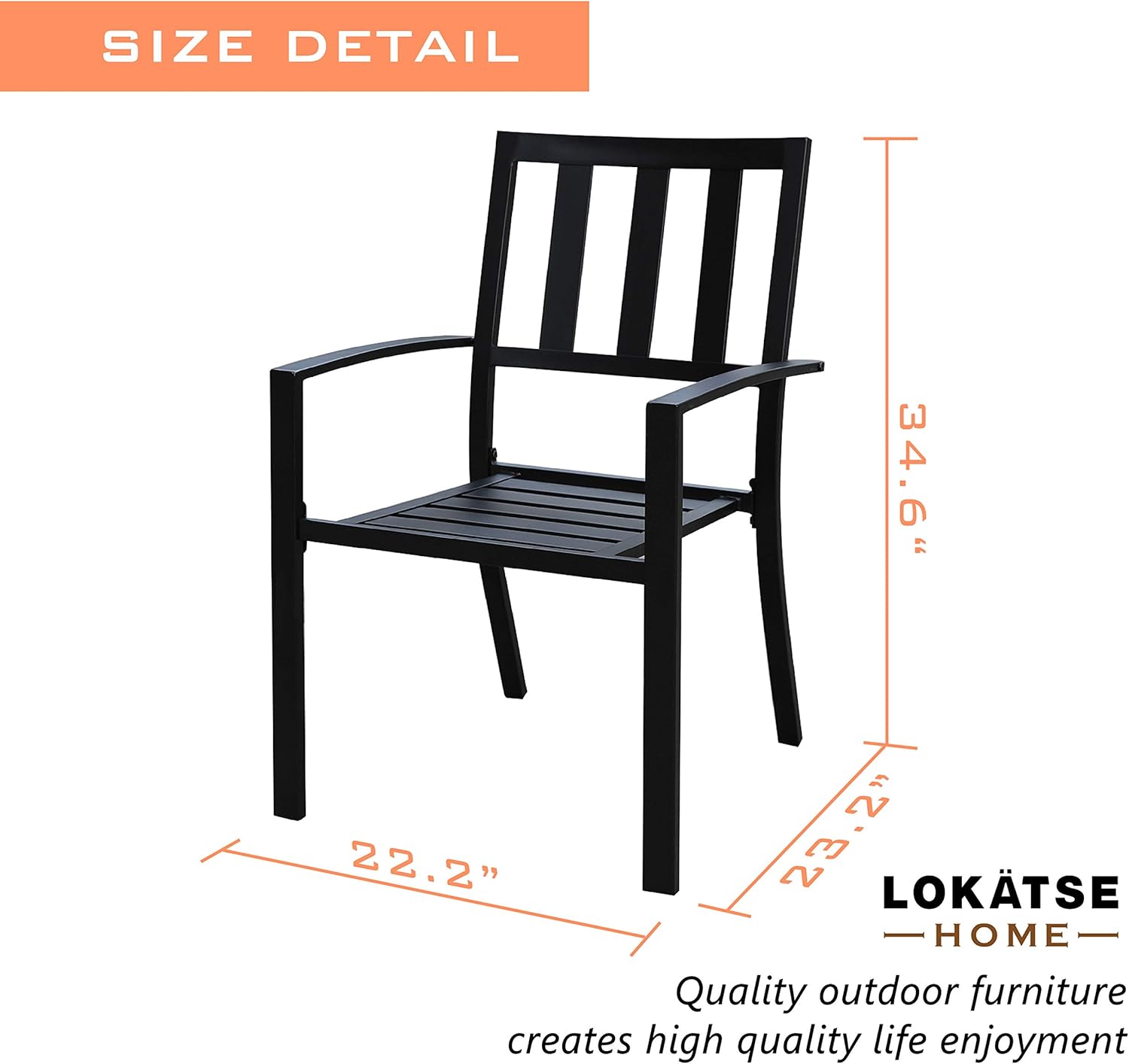 LOKATSE HOME Steel Outdoor Patio Dining Arm Chairs Set of 4 for Garden, Backyard, Kitchen, Balcony, Black : Garden & Outdoor