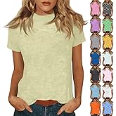 Womens Short Sleeve Tops Mock Neck Lightweight Cute Summer Shirts Dressy Casual Basic Office Work Blouse Clothes