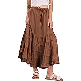 CHARTOU Women Tiered Maxi Mermaid Skirt Drawstring Waist Ruffle Flowy Boho 2024 Summer Long Skirt