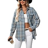 YepMoll Women's Oversized Flannel Shirts Long Sleeve Button Down Plaid Shirt Business Casual Work Blouse Top
