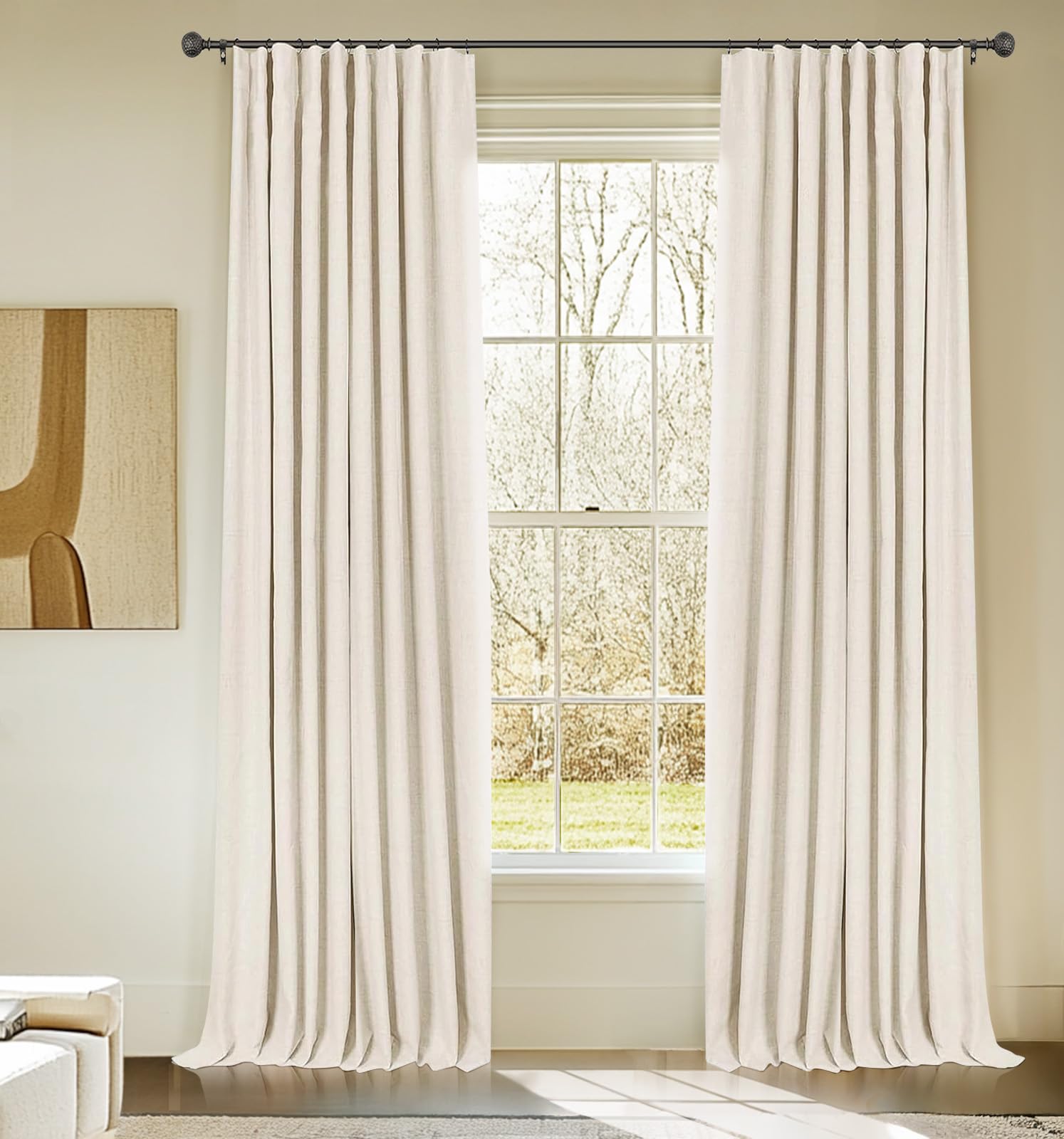 Photo 1 of INOVADAY 100% Blackout Curtains for Bedroom, Black Out Curtains 84 Inch Long, Clip Rings Linen Blackout Drapes, Thermal Insulated Room Darkening for Living Room, 2 Panels - Cream,W50xL84