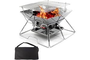 Collapsible Stainless Steel Fire Pit -OZHOMY Portable 304 Stainless Steel Grill Campfire Pit Liftable Wood Burning Charcoal G